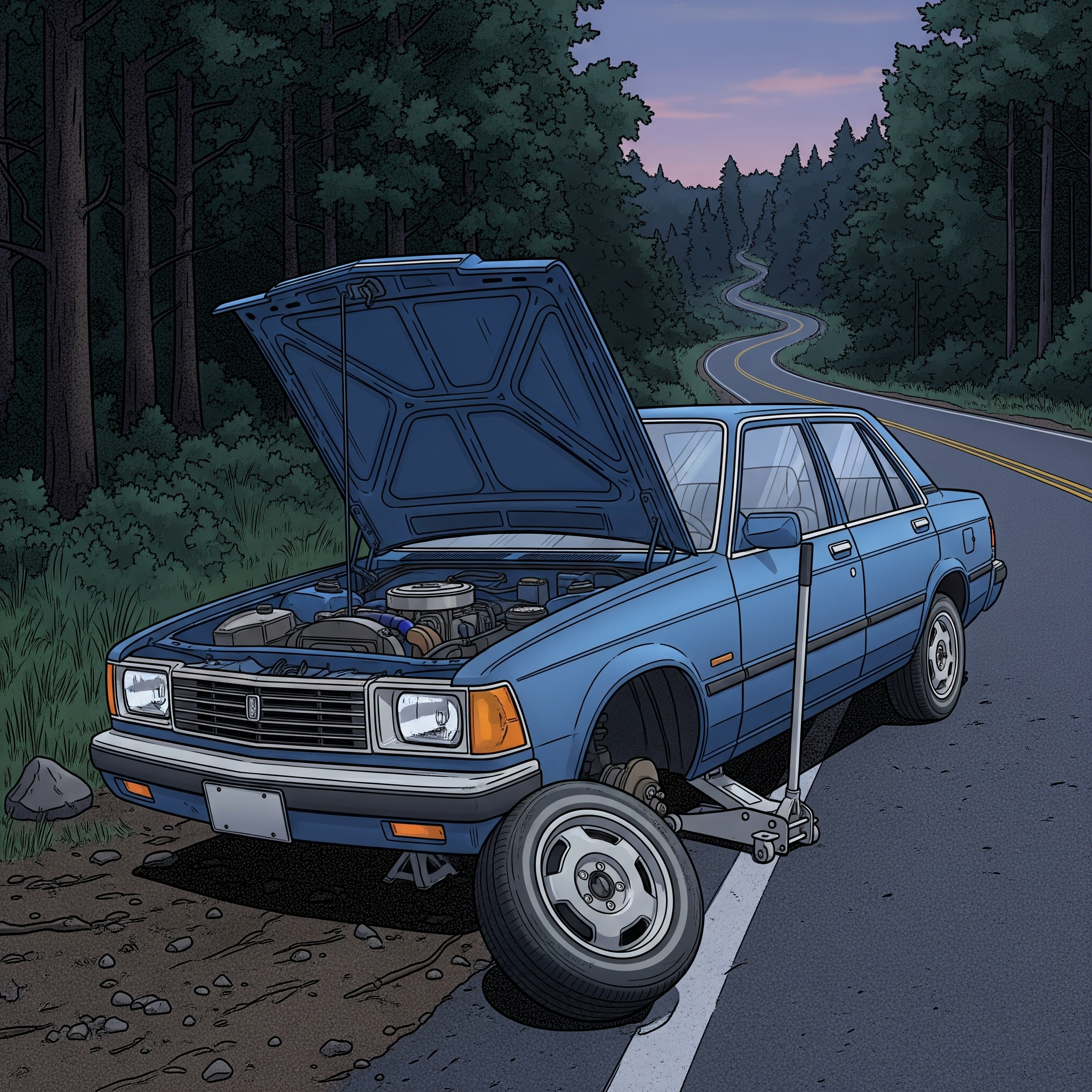 Liegegengebliebenes Auto auf der Landstraße