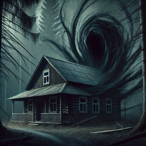 Ein geisterhaftes Haus in der Dunkelheit